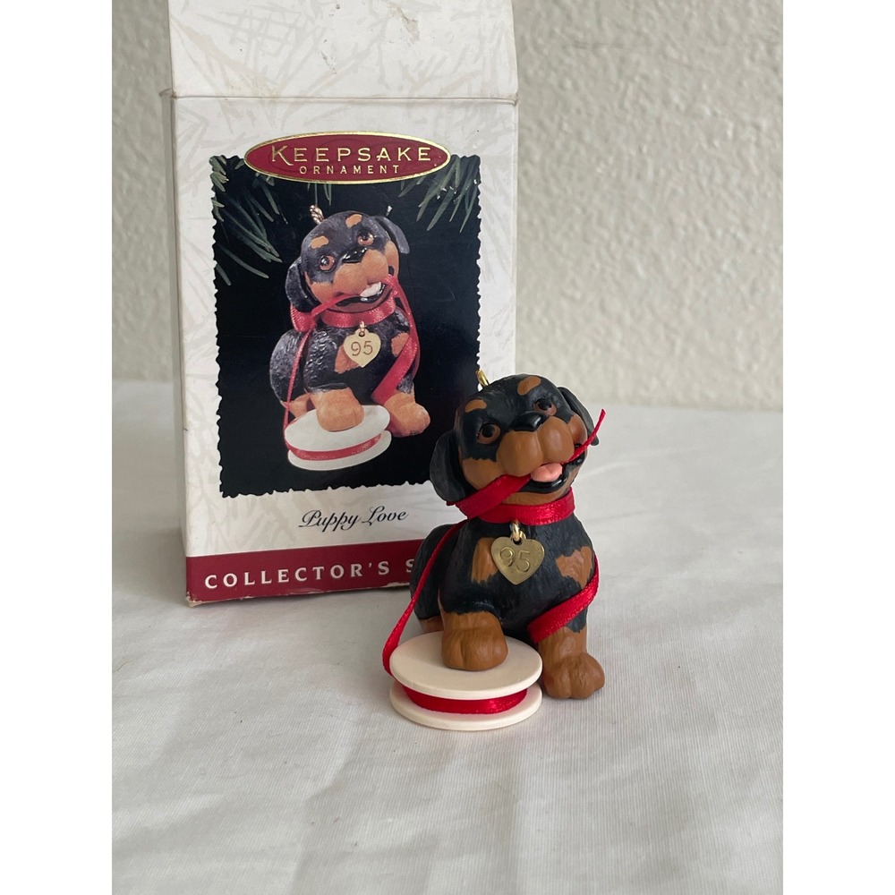 Hallmark Ornament Puppy Love 5th Rottweiler 1995 Black Excellent QX5137 Boxed